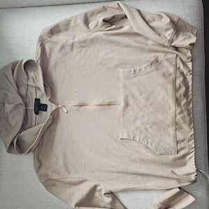 Rachel Zoe Tan Zip-Up Lightweight Hoodie Half Zop Gold Zipper Size L